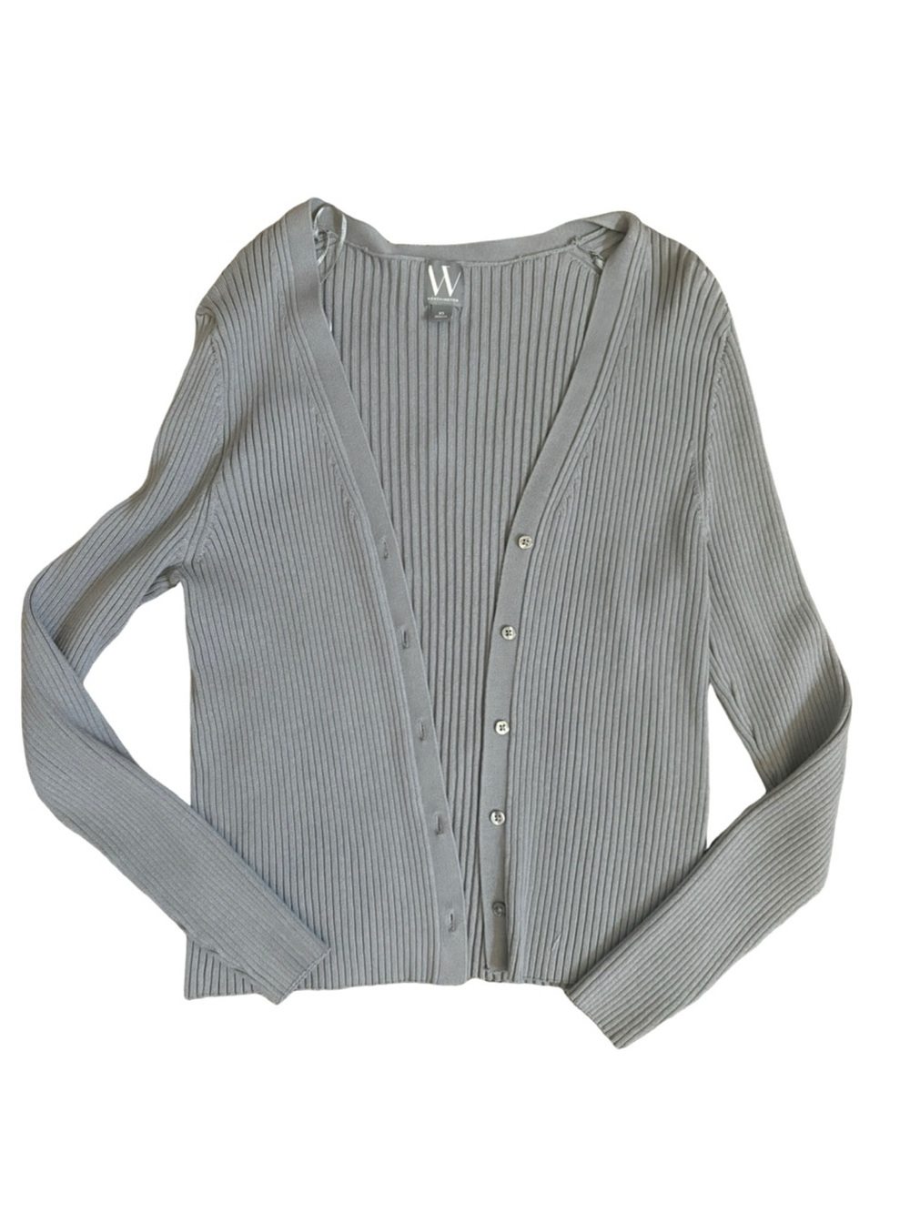 Worthington Ribbed Cardigan Sweater Gray Button Front Long Sleeve XL